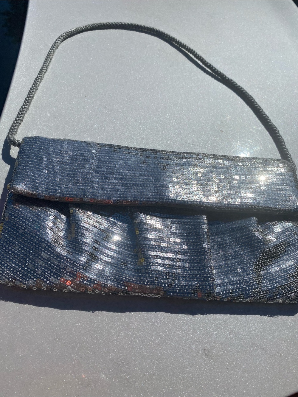Sequined Evening Clutch Bag in Silver